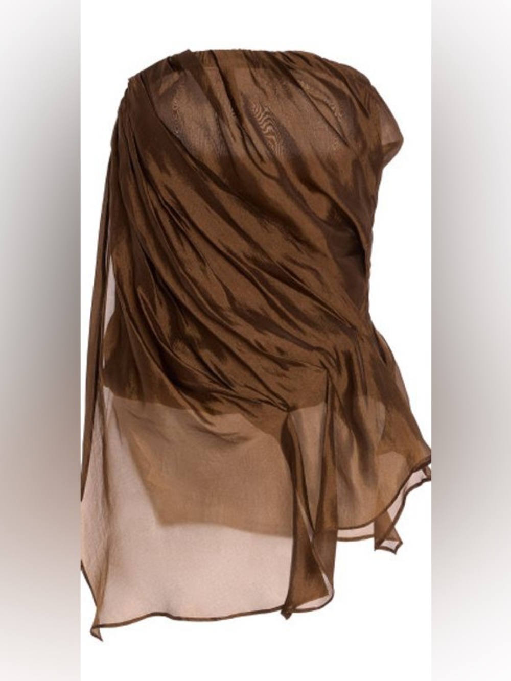 Sheer Brown Asymmetric Draped Women's Top